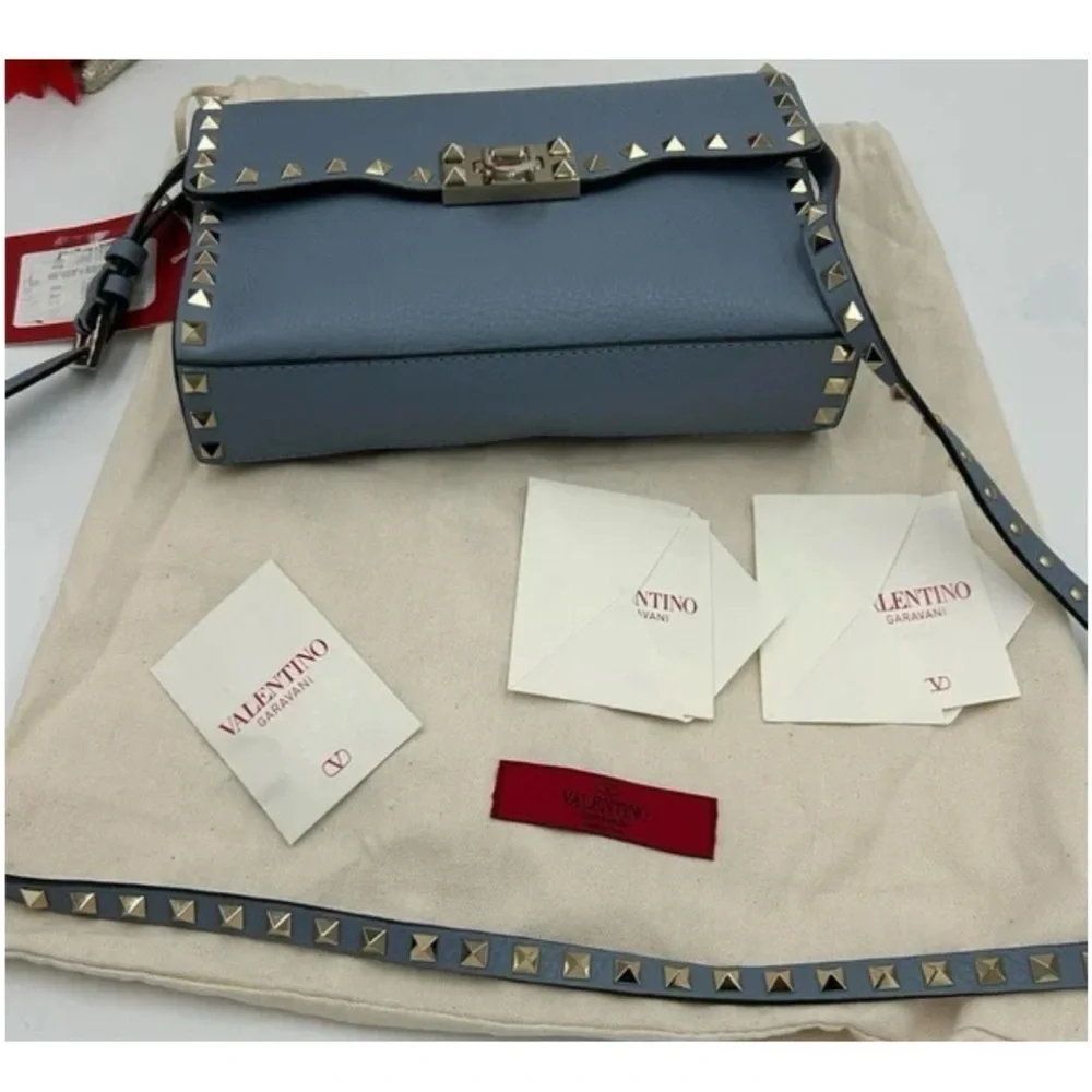 Valentino Garavani Women's Blue Studded calf skin Crossbody bag made Italy